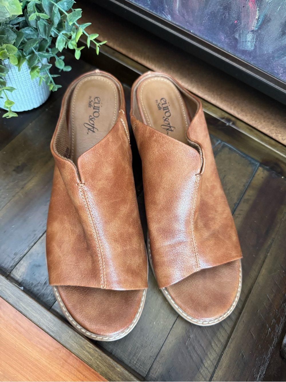 Eurosoft Women's Open-Toe Slip-On Mules in Cognac Brown
